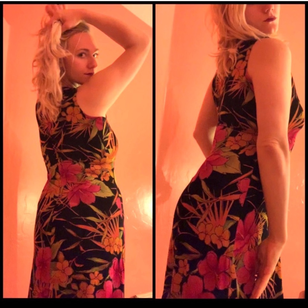 Tropical Fitted Dress Multicolored Floral a-line - Picture 4 of 8